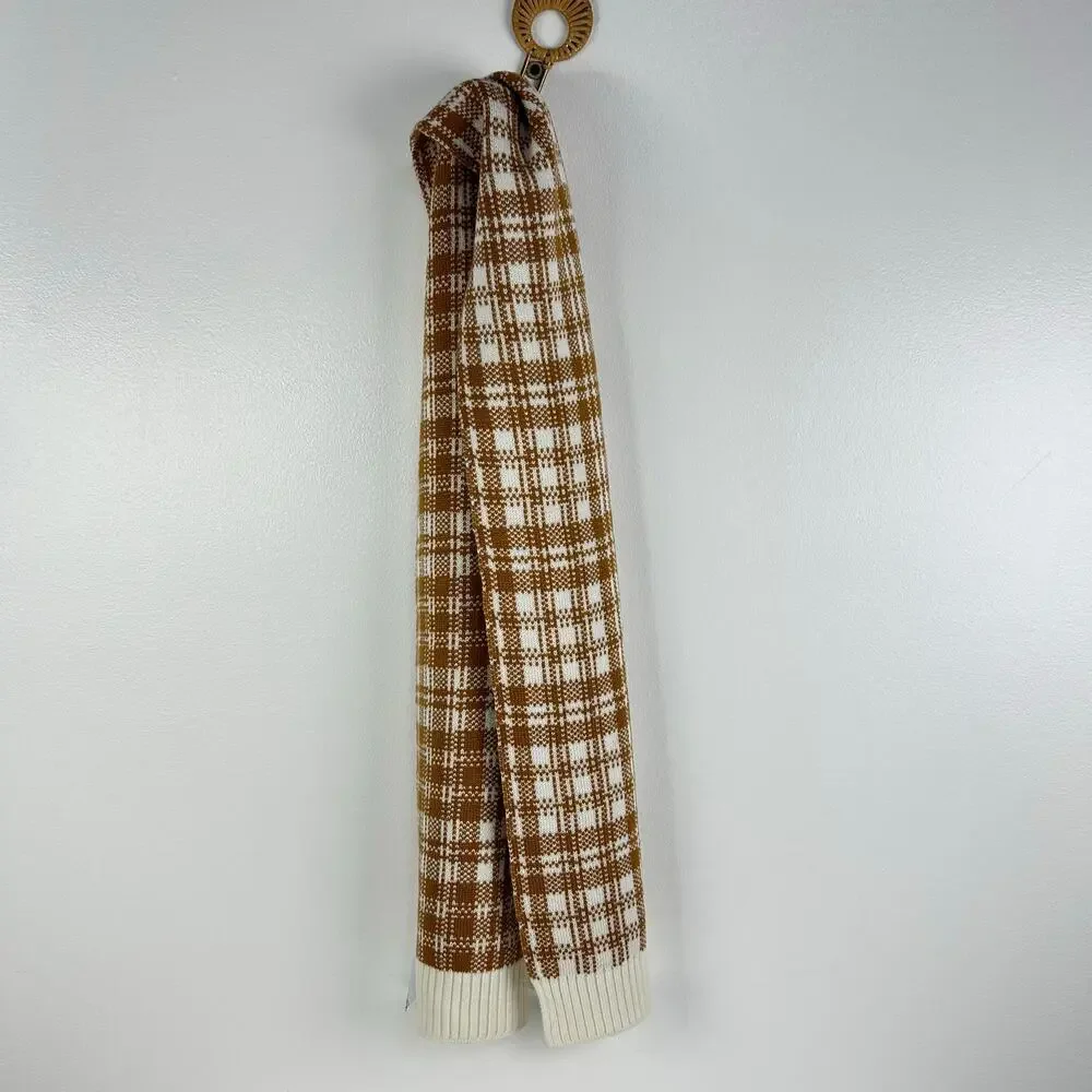 Timberland Tan Cream Plaid Winter Scarf 62x10